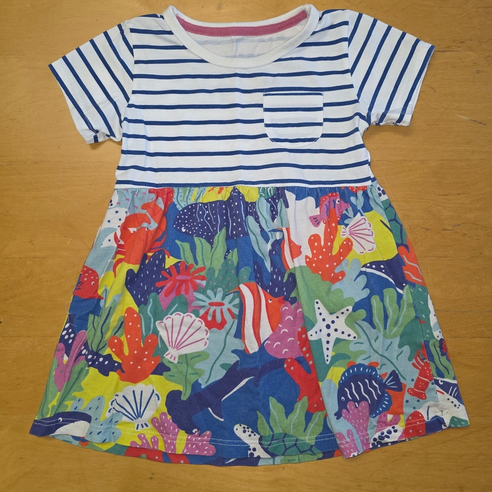 Striped and Ocean-Themed Kids Casual Dress